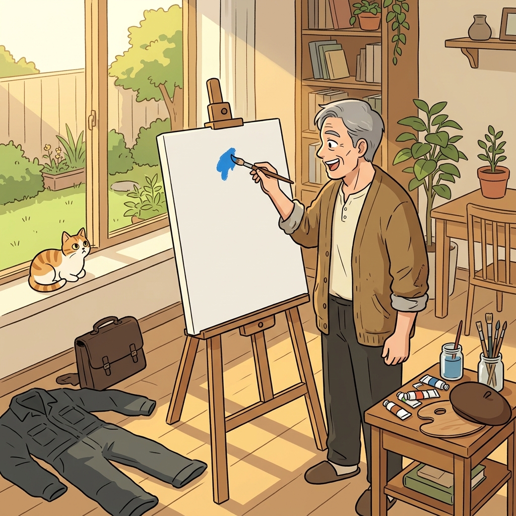 He decided to take up painting after retiring from his long office career.