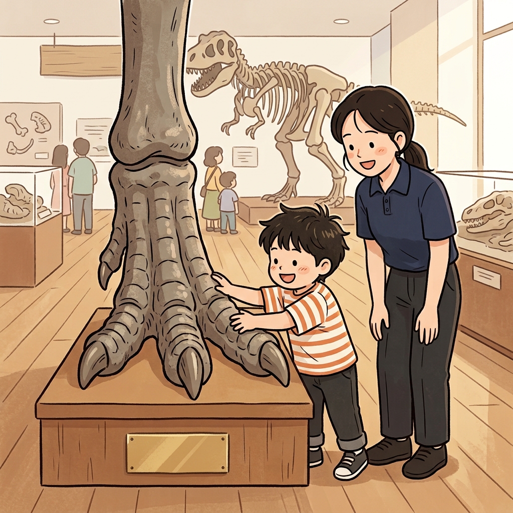 아이는 공룡 모형을 직접 만져 보고 환하게 웃었다. (탱글탱글해서 손으로 만질 수 있다.)