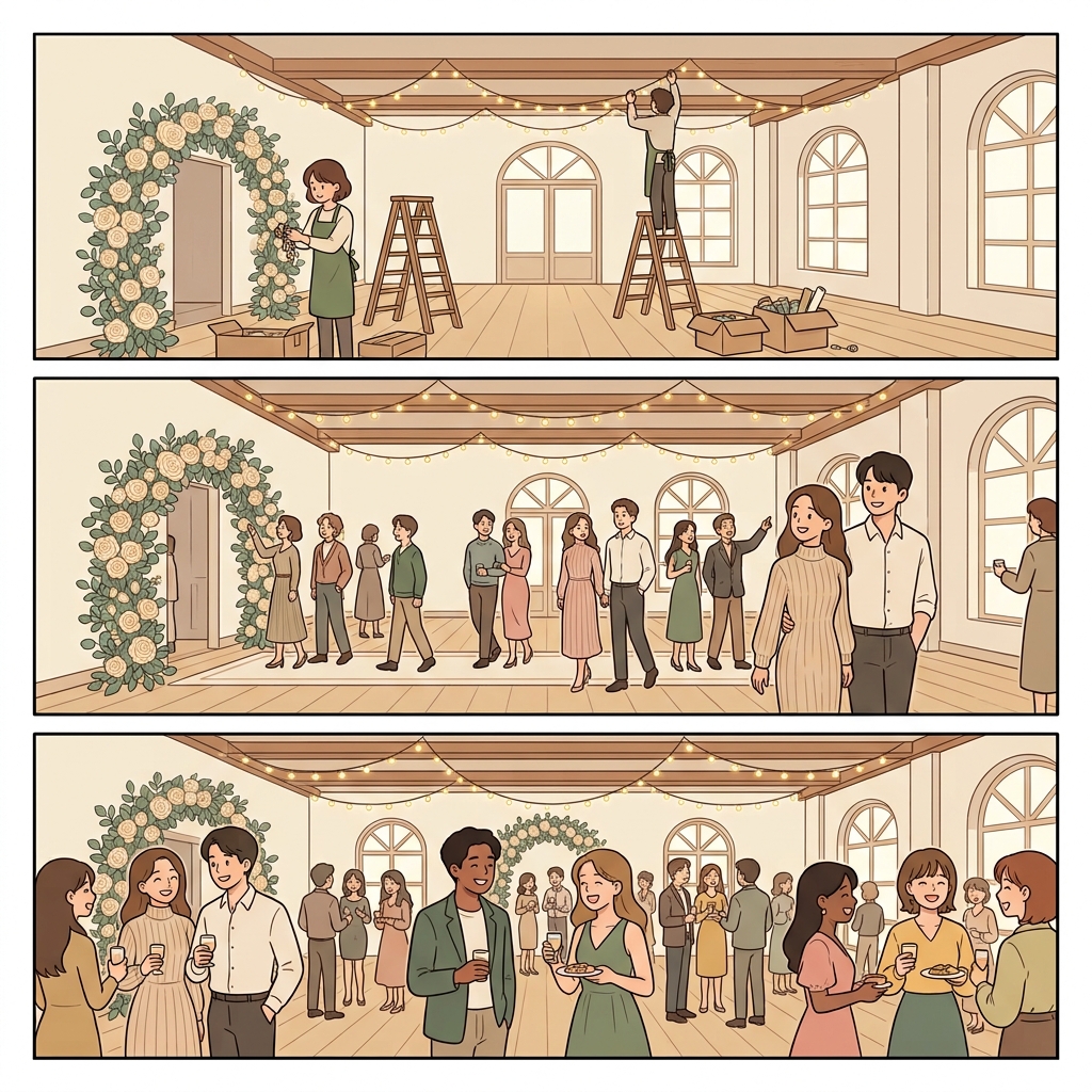 The tasteful ballroom looked graceful and became a truly beautiful place for the celebration.