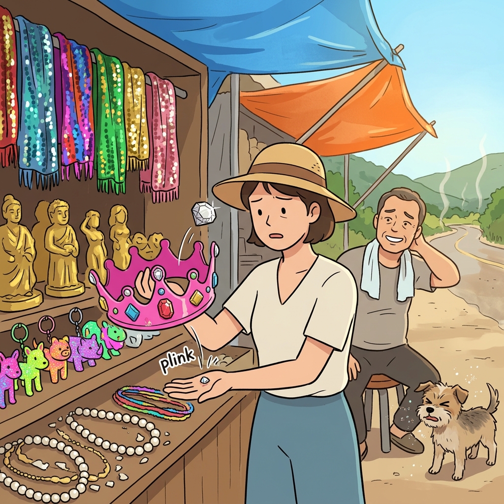 The tawdry souvenirs at the roadside stall looked shiny but felt cheap.