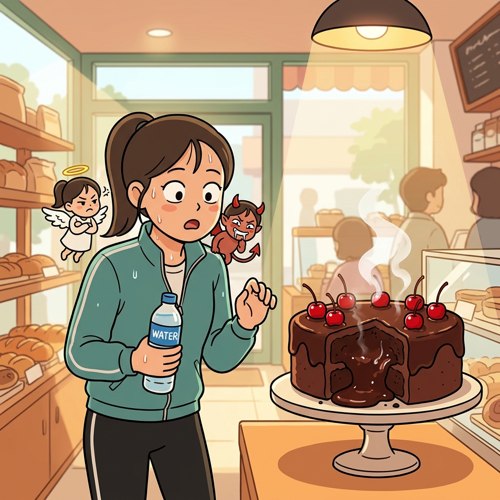 The tempting chocolate cake dared her to break the diet.