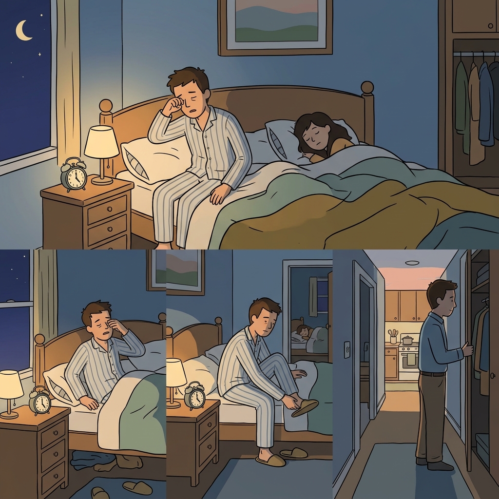 He has a tendency to wake up early every morning.