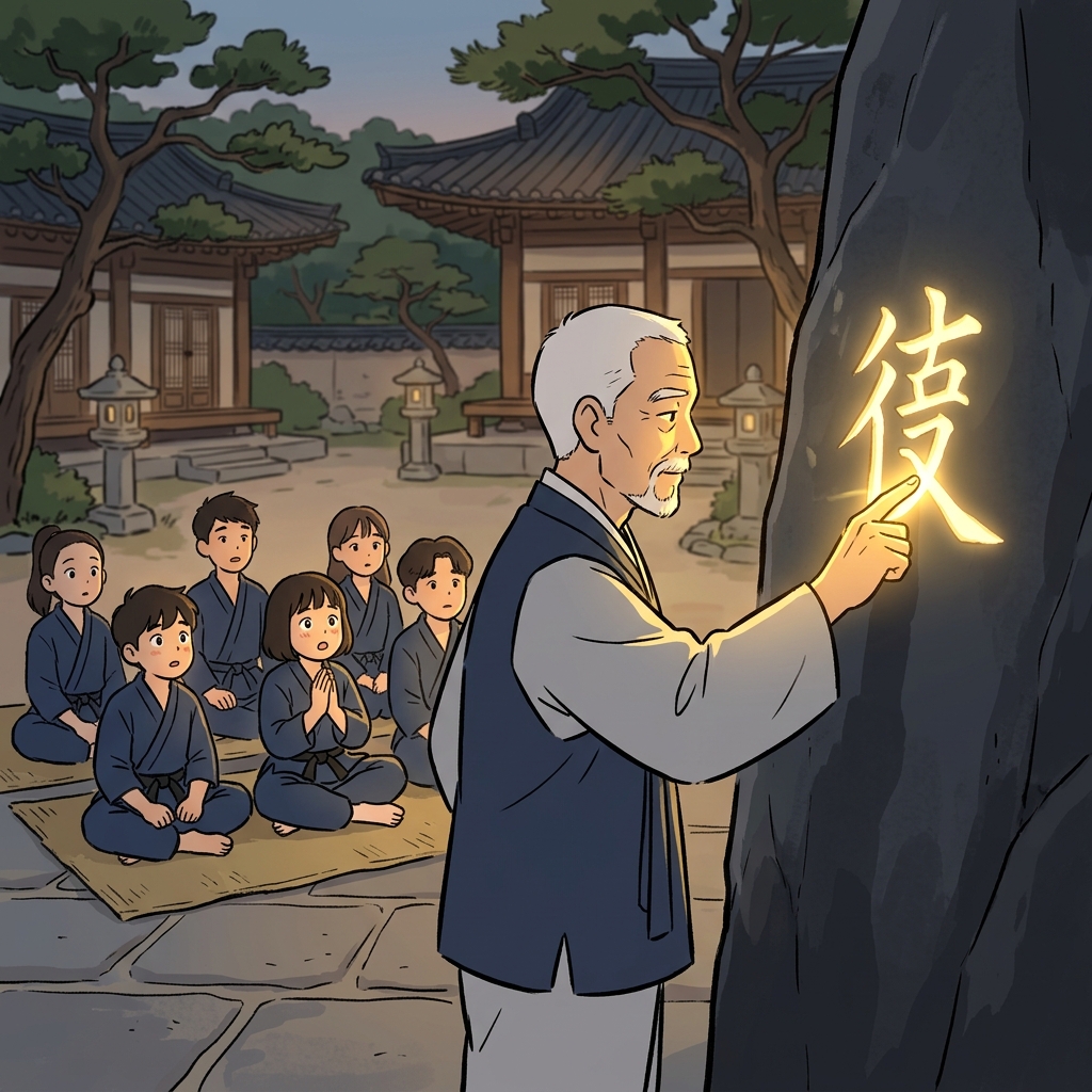 The master carved the school's core tenet deep into the stone wall.