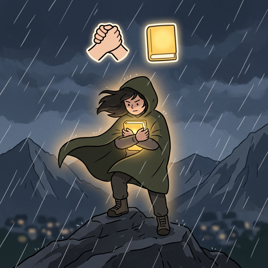 TEN(hold) — A tenet is a core belief you hold tightly to your chest during a storm.