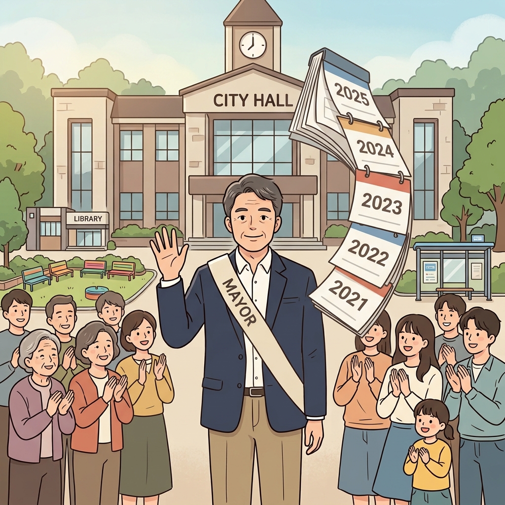 그는 8년 동안 시장으로 성공적인 임기를 보냈다. ('텐 이어(ten year)'처럼 오랫동안 한 자리를 맡는 기간)