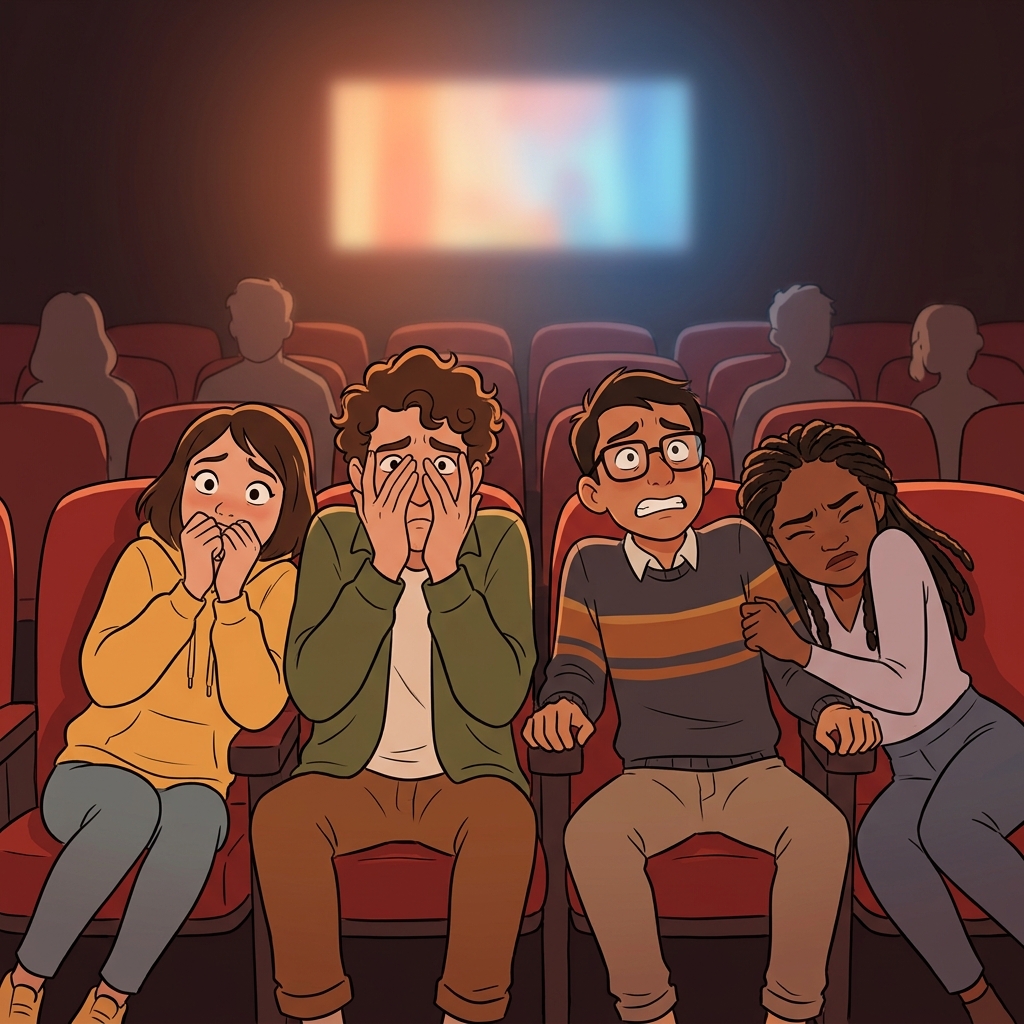 공포 영화는 관객들을 공포에 질리게 했다. ("테러파이!" → 테러처럼 모두를 무섭게 한다)