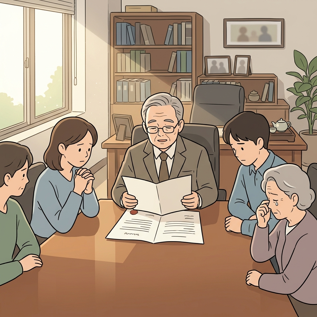 변호사는 유언장을 열어 가족의 마지막 뜻을 공개했다.