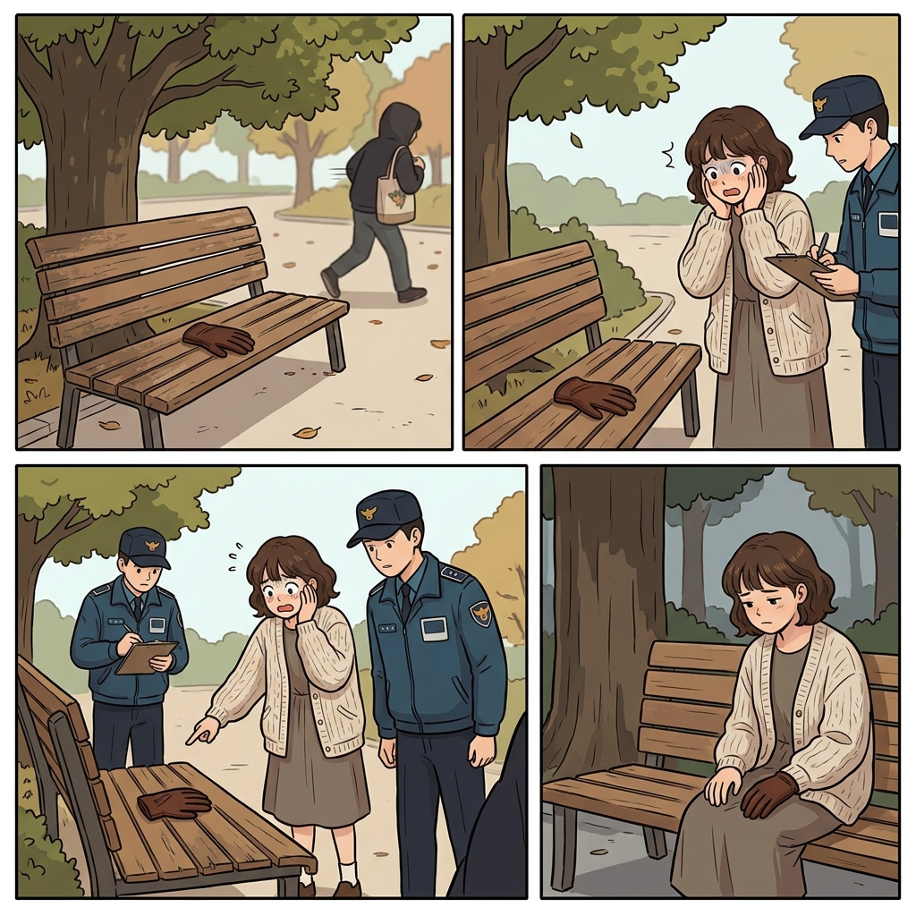 절도 사건 후 장갑 한 짝만 남았고, 주인은 큰 상실감에 빠졌다.
