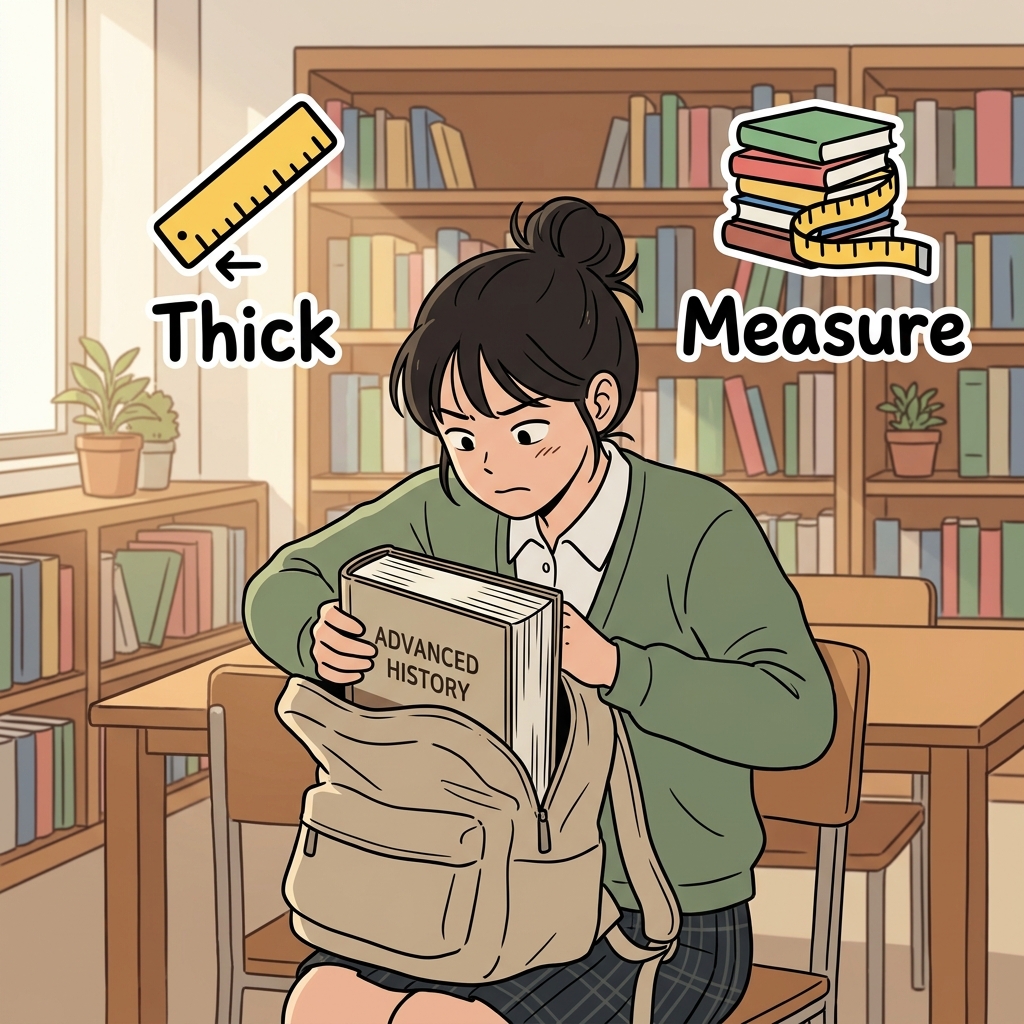 책의 두께 때문에 가방에 넣기가 어려웠다.