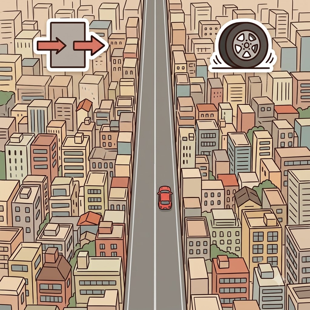 THOROUGH(completely through) + FARE(journey) — the wide straight road allowed a completely THOROUGH FARE across the city, acting as the main thoroughfare.