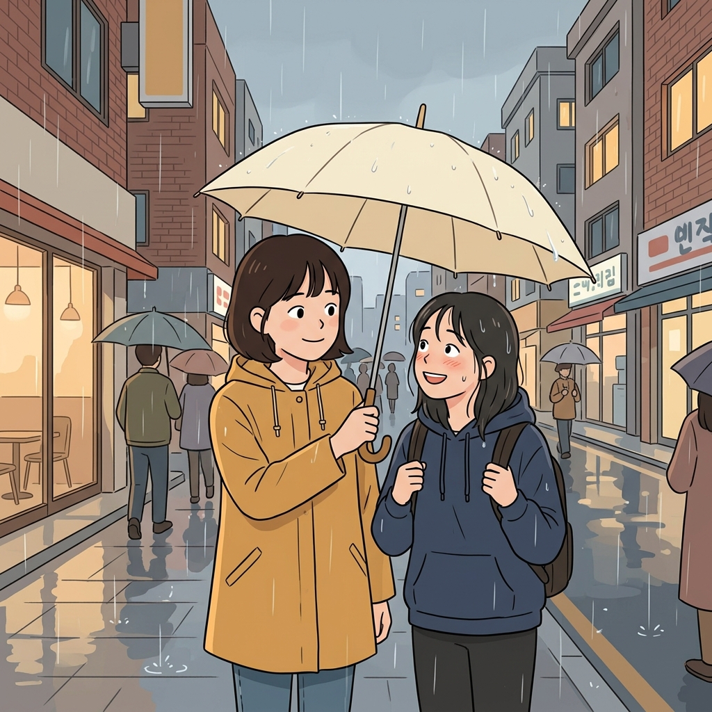 It was thoughtful of her to bring an umbrella for her friend.