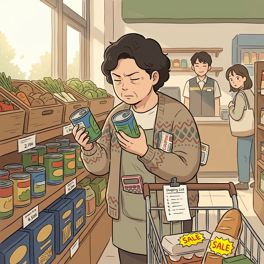 그녀는 장 볼 때마다 가격을 하나하나 다 비교한다.