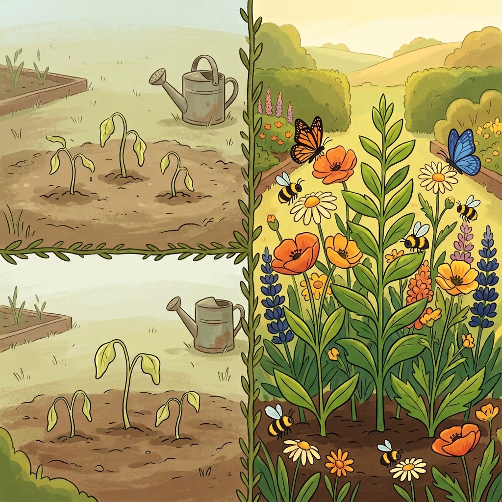 The plants thrived after receiving plenty of sunlight and water.