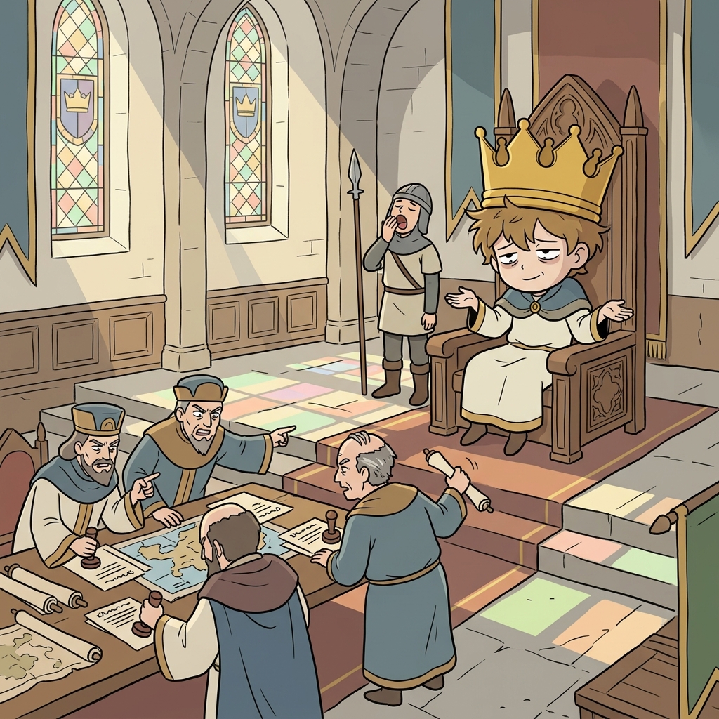 The titular king wears the crown but the council makes every decision.