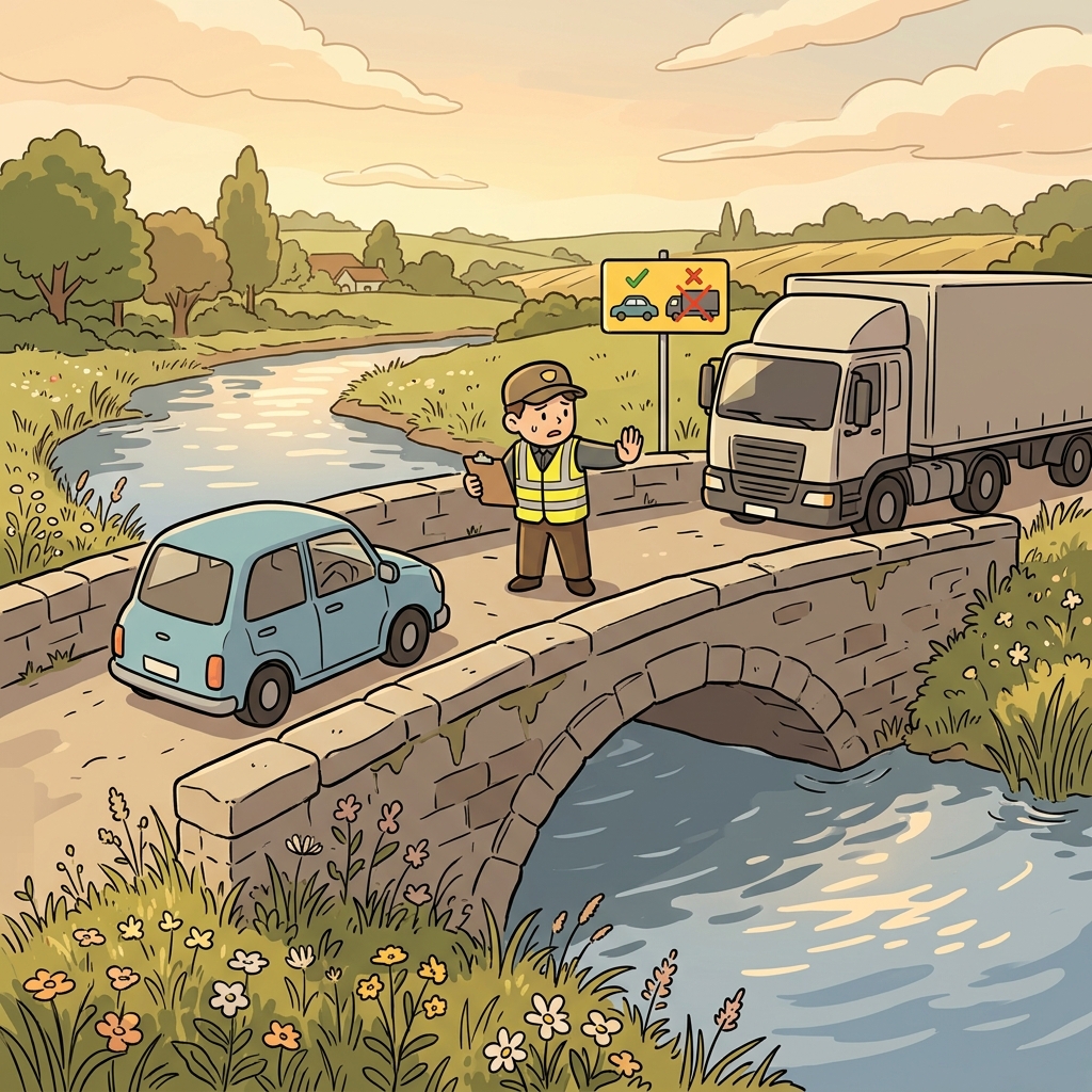 The old bridge is safe to some extent, but heavy trucks should still avoid it.