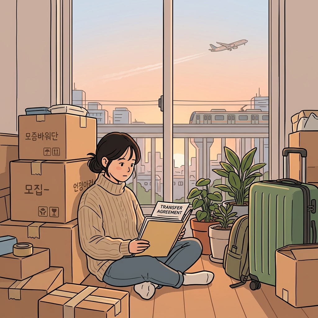 She prepared her boxes and transfer papers before moving to share a new home in another city.