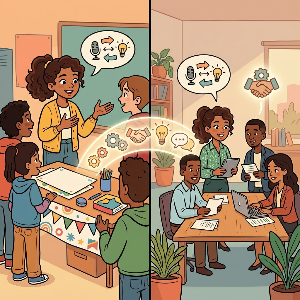 The student's transferable skills helped her succeed in her new job.