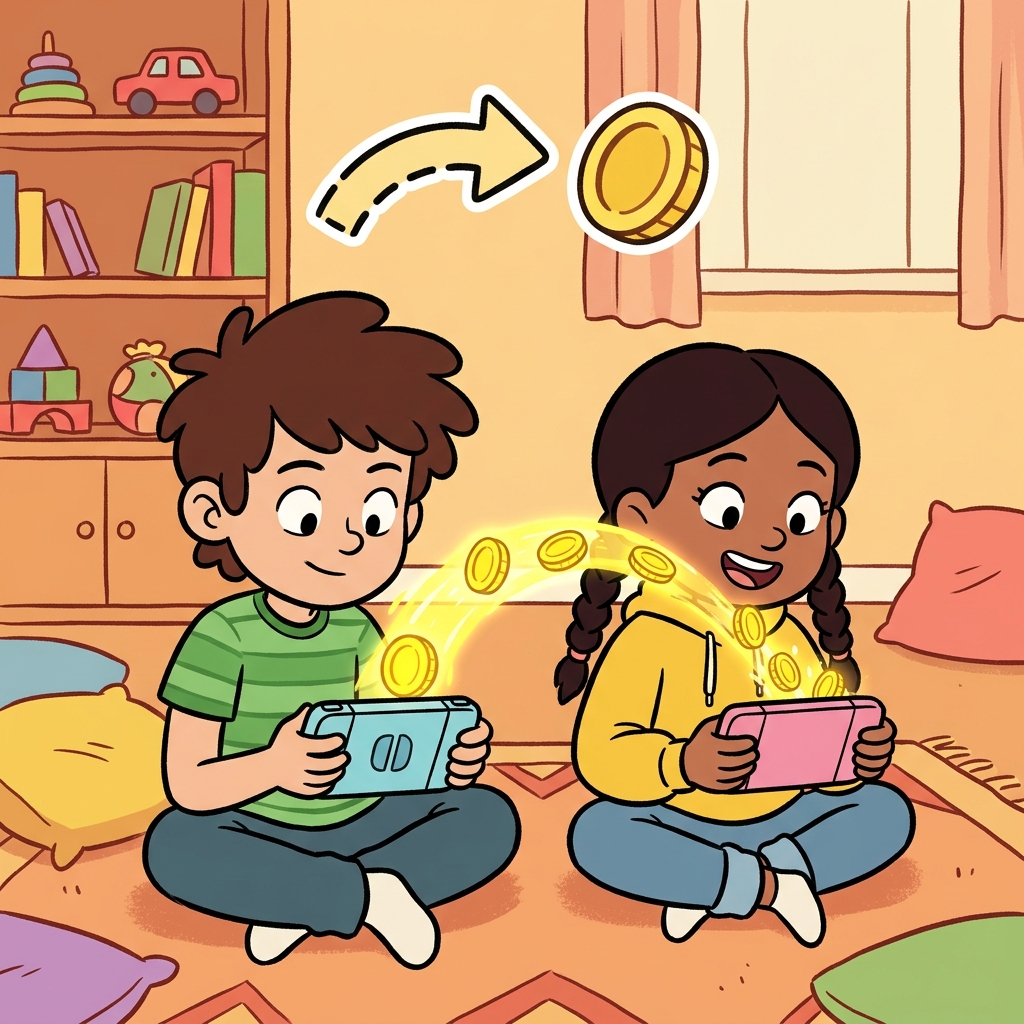 The game points were transferable, so the brother sent some to his sister. (TRANSFER + ABLE → able to move something to another person or place)