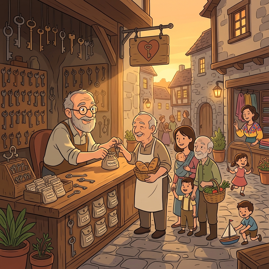 The old locksmith is trustworthy — villagers hand him their keys without hesitation.
