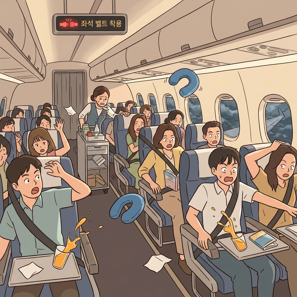 The plane hits sudden turbulence and everyone grips their armrests.