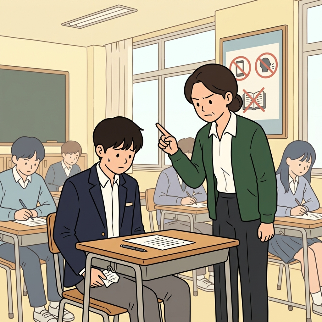 시험에서 부정행위를 하는 것은 선생님에게 절대 용납할 수 없는(unacceptable) 일이었다.