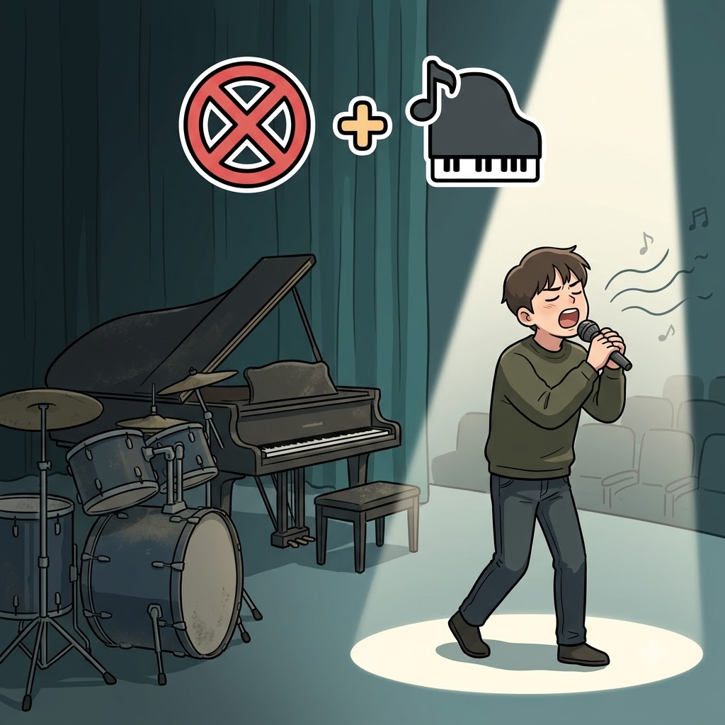UN(없다) + ACCOMPANY(반주하다) — 가수는 어떤 악기의 반주(ACCOMPANY)도 없이(UN) 완벽하게 무반주로(unaccompanied) 노래했다.