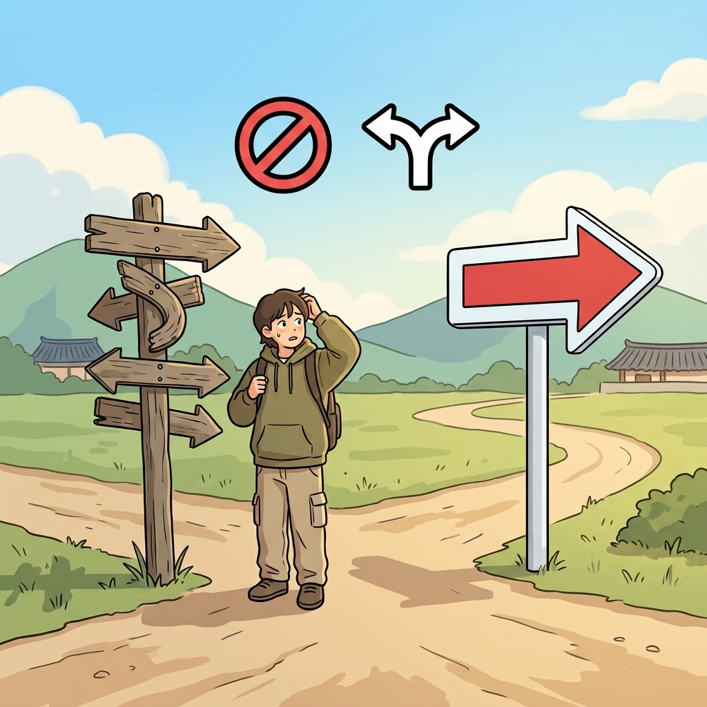 UN(not) + AMBI(two) — the sign did NOT point in TWO directions, giving an unambiguous path.