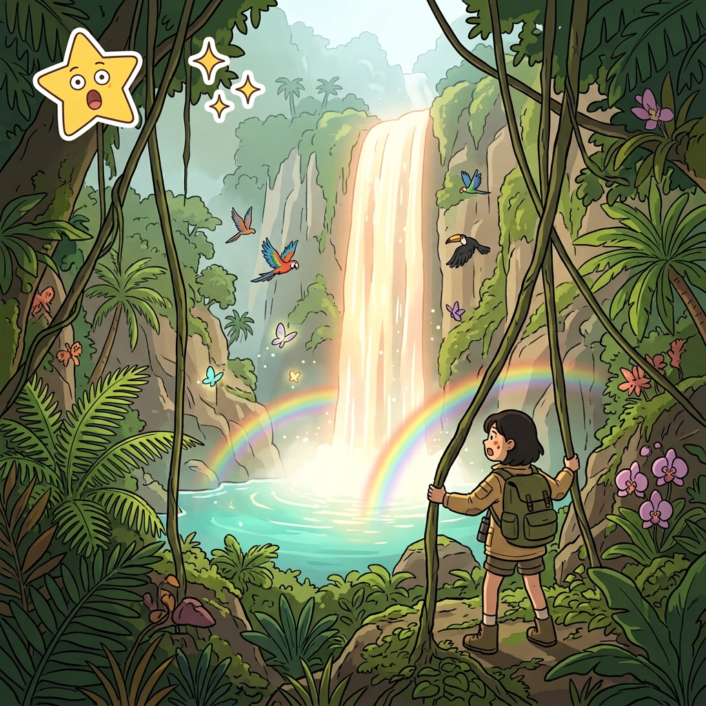 The explorer discovered an unbelievable hidden waterfall. (😲 Can't Believe + ✨ Amazing → Unbelievable)