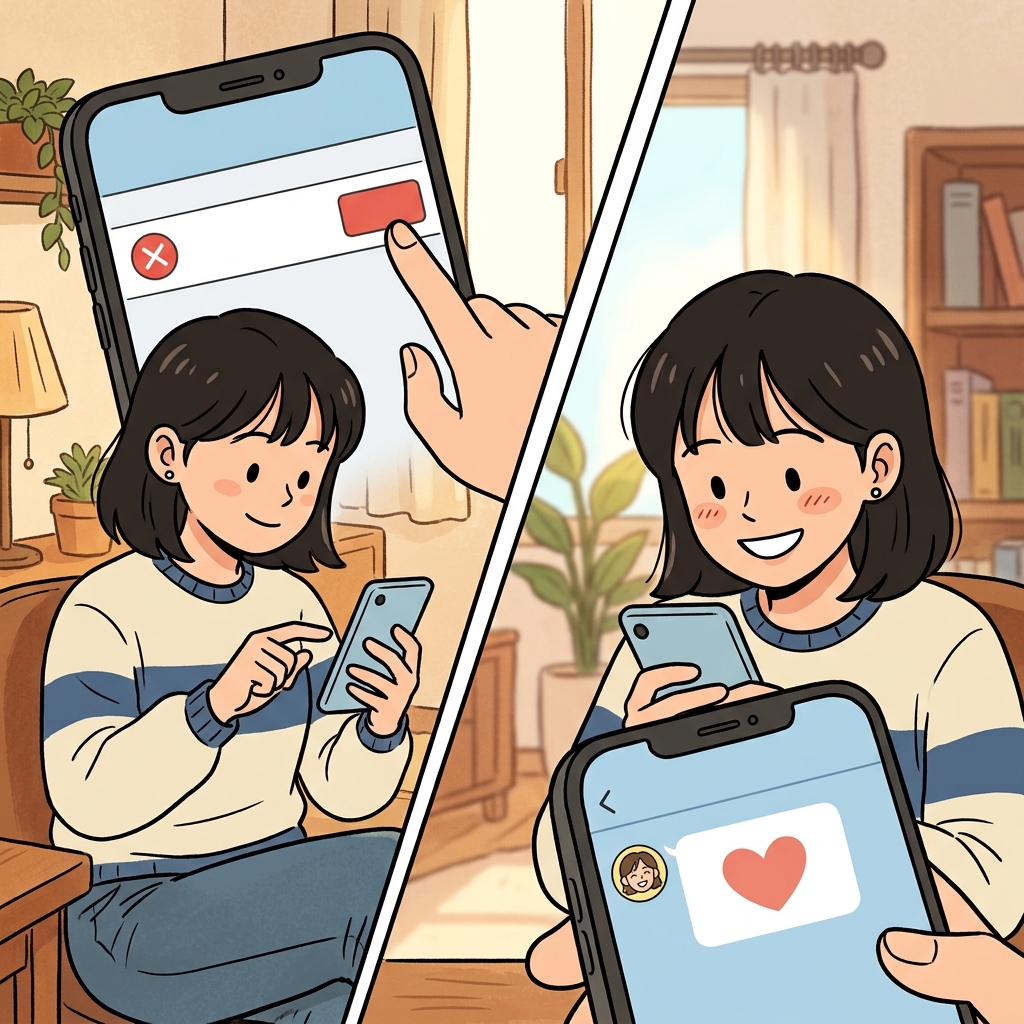 그녀는 친구의 전화번호 차단을 해제(unblock)하고 다시 대화를 시작했다.