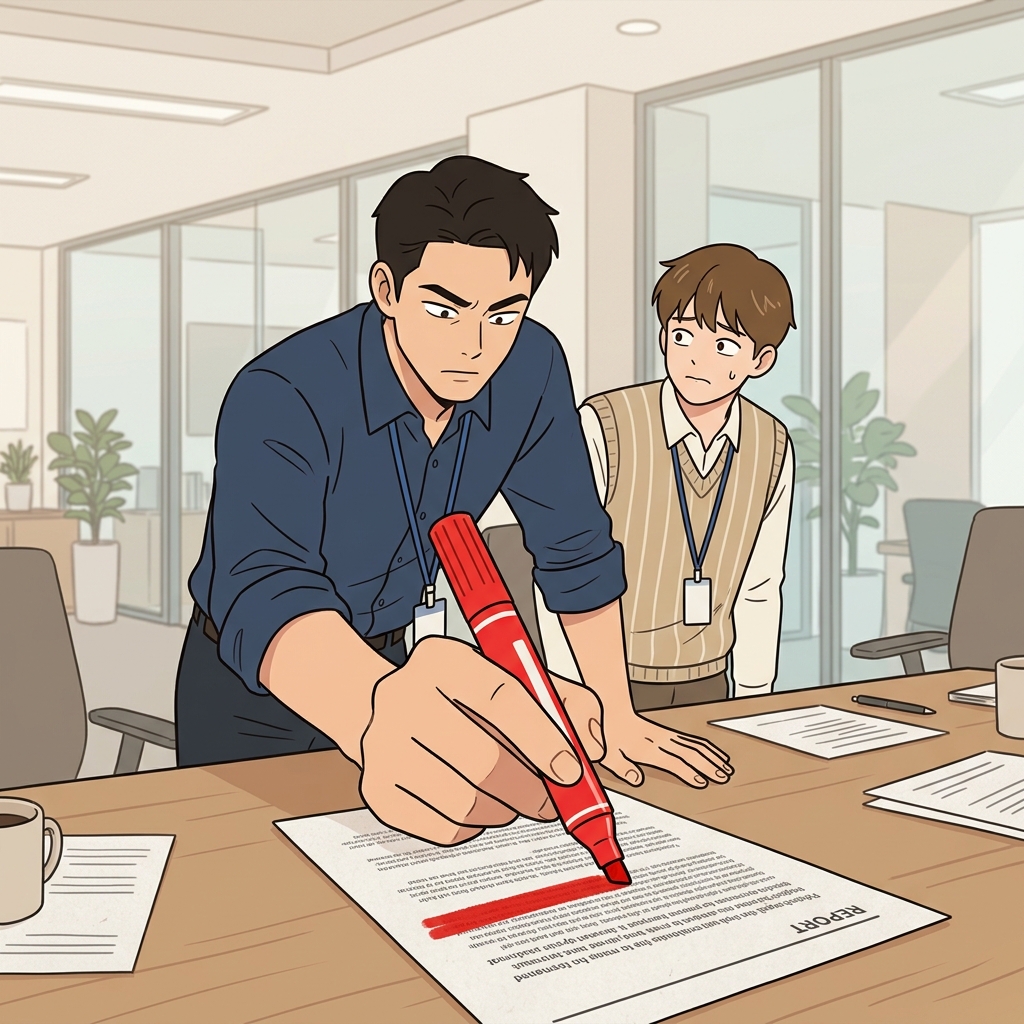 The strict project manager used a thick red marker to underscore the critical error in the final report.