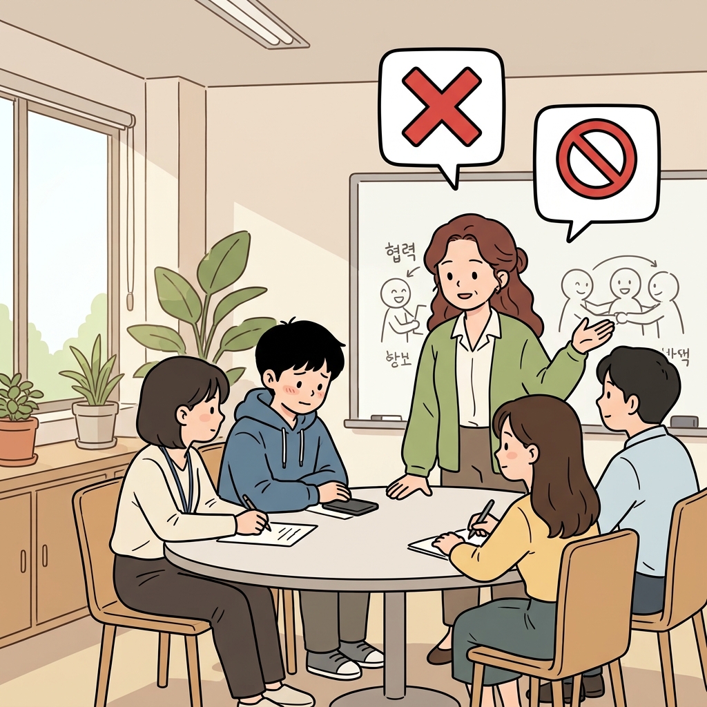 관리자는 직원들에게 바람직하지 않은 행동을 주의시켰다.