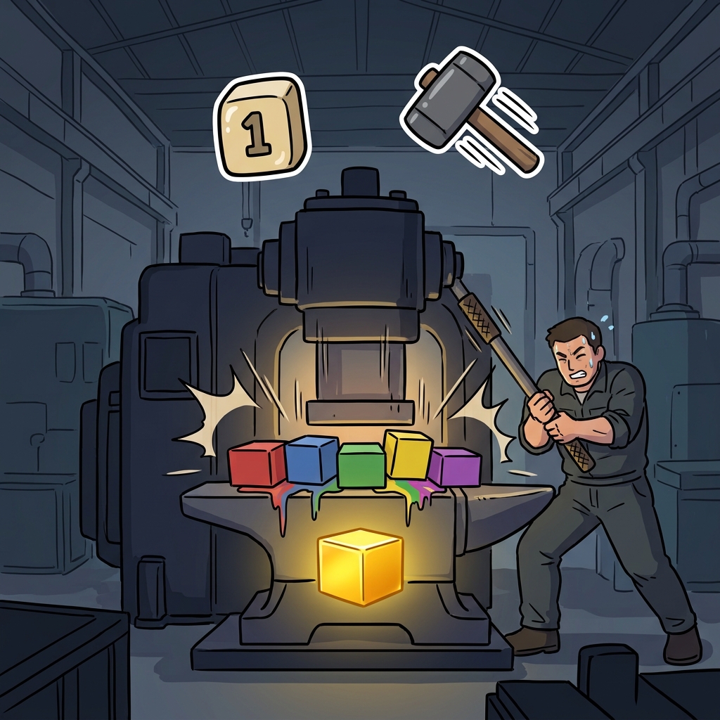 UNI(one) + FY(make) — to unify is the action of forcefully crushing many different pieces to make exactly one solid block.