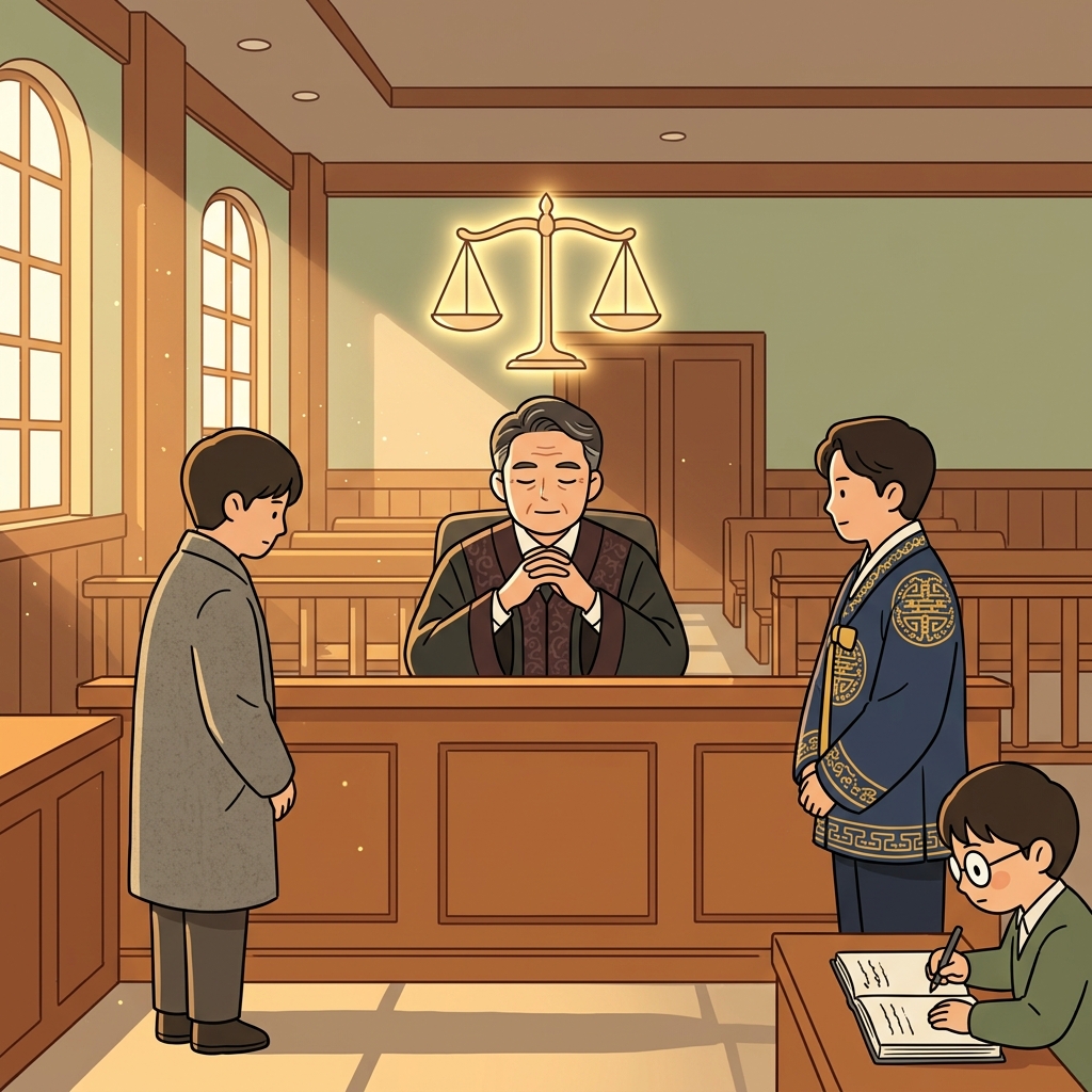 판사는 양쪽 말을 똑같이 열린 마음으로 듣는다.