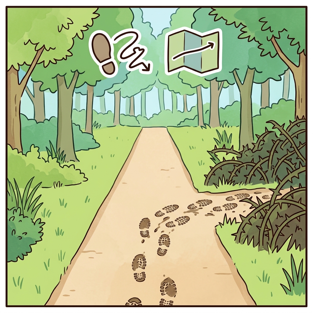 VAG(wander) + ARY(place) — wandering off the safe path into the thorny bushes is a dangerous vagary.