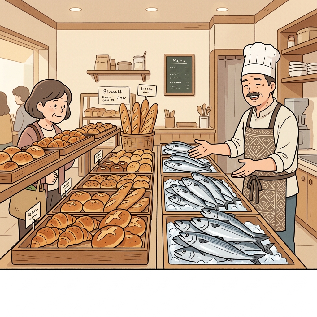 By a sudden vagary, the bakery started selling raw fish instead of bread.