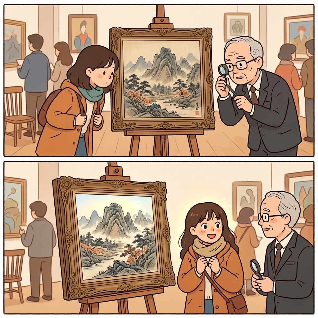 The collector evaluated the painting carefully and appreciated its true value.