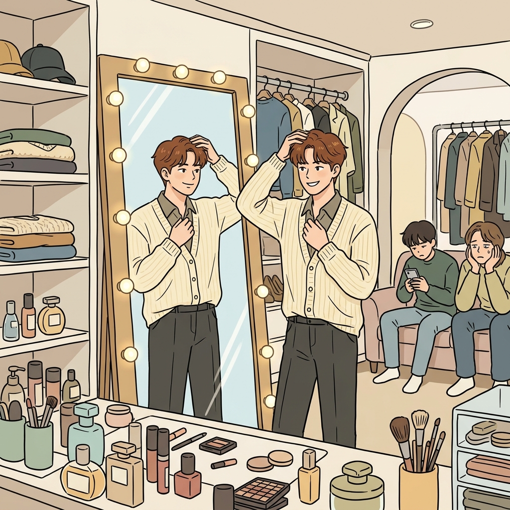 His vanity made him spend hours admiring himself in the mirror.
