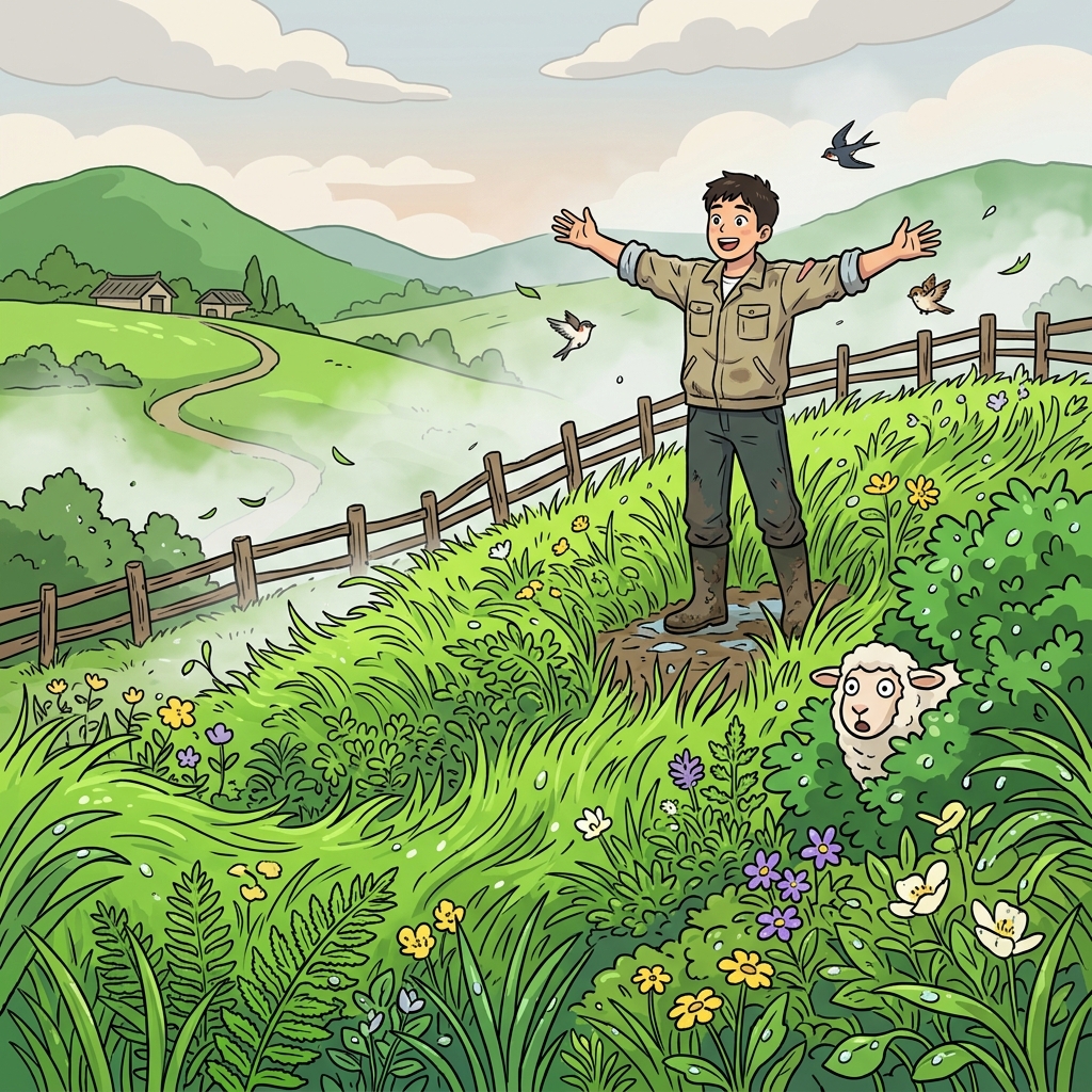 After the spring rains, the hillside turned lush and verdant overnight.