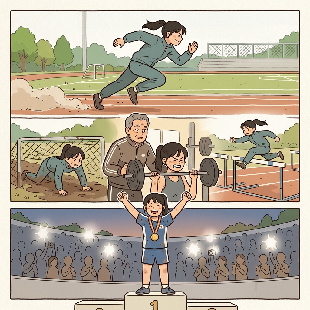 The vigorous athlete completed rigorous training and became victorious.