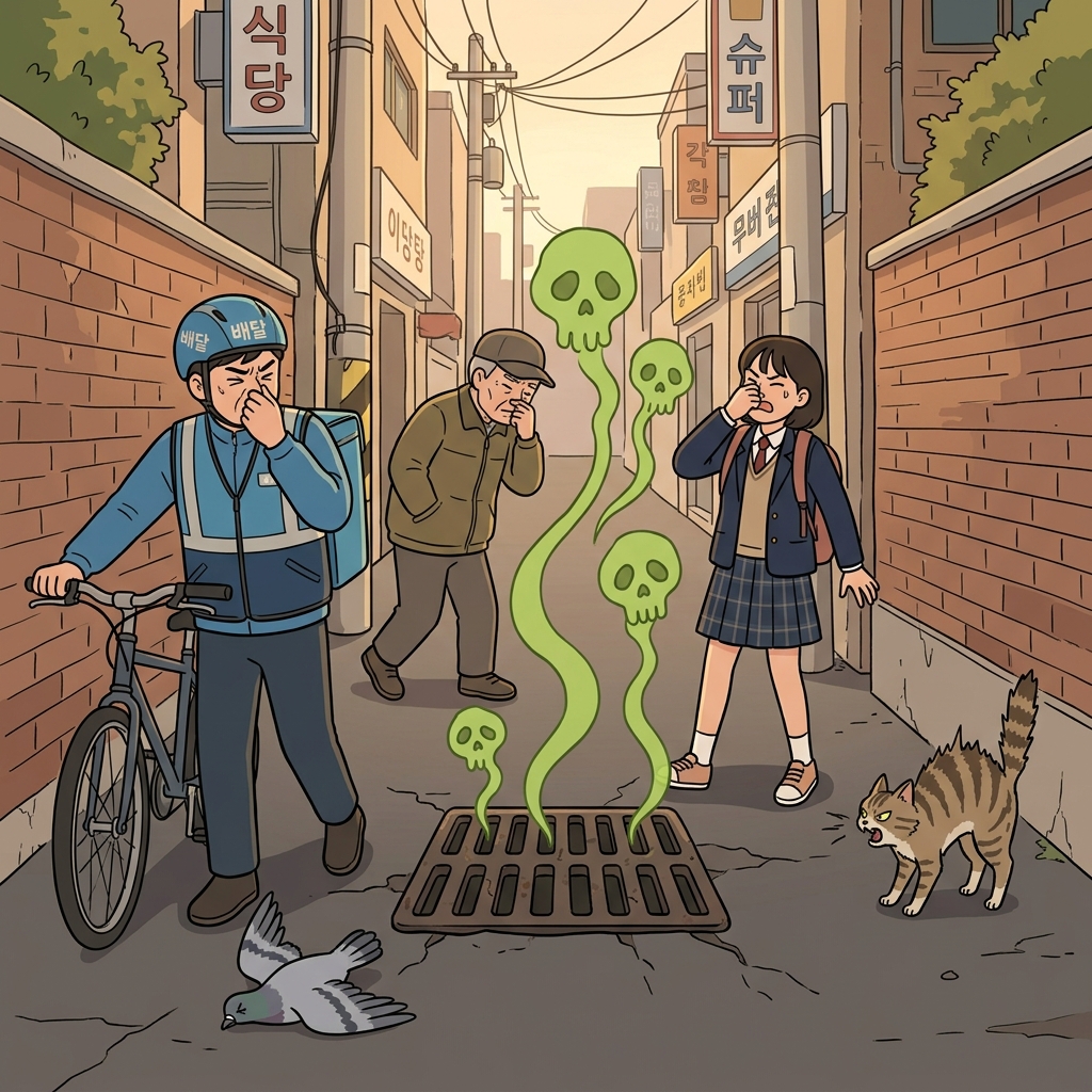 The vile stench from the sewer made everyone cover their noses immediately.