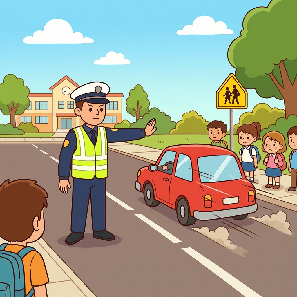 The driver violated the traffic rule by speeding through the school zone.
