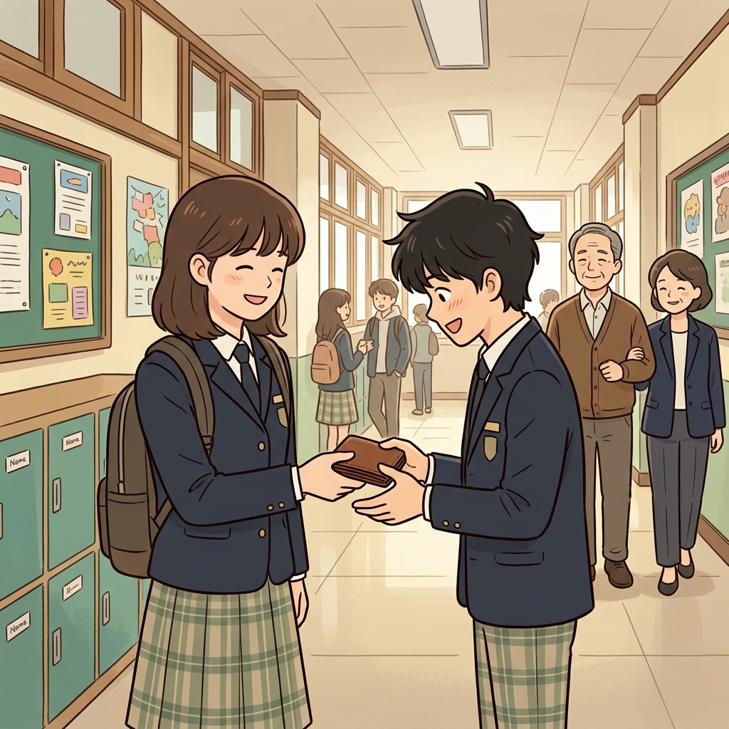 덕이 있는 학생은 주운 지갑을 주인에게 돌려주었다. ("버릇(virtue) 좋은!" → 바르게 행동하는 사람)