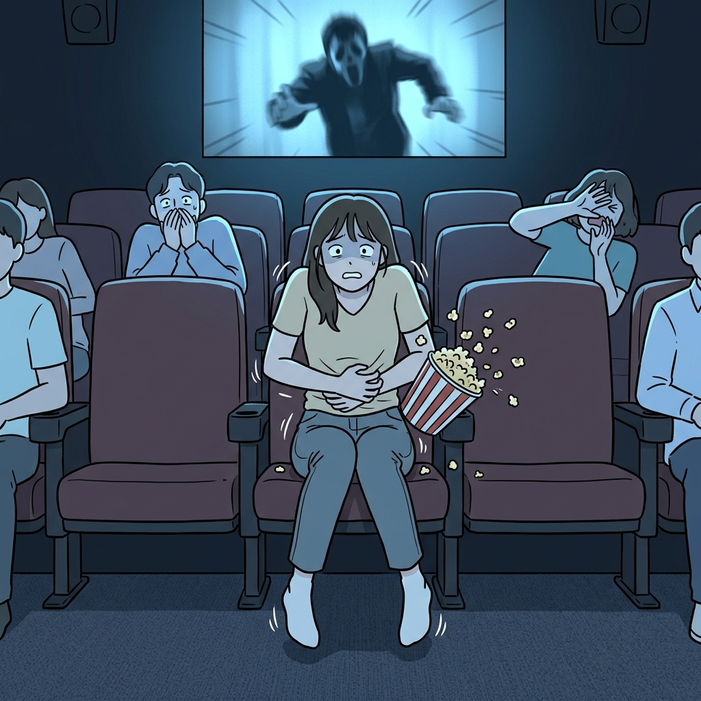 The horror film triggered a visceral reaction — her stomach clenched before her mind caught up.