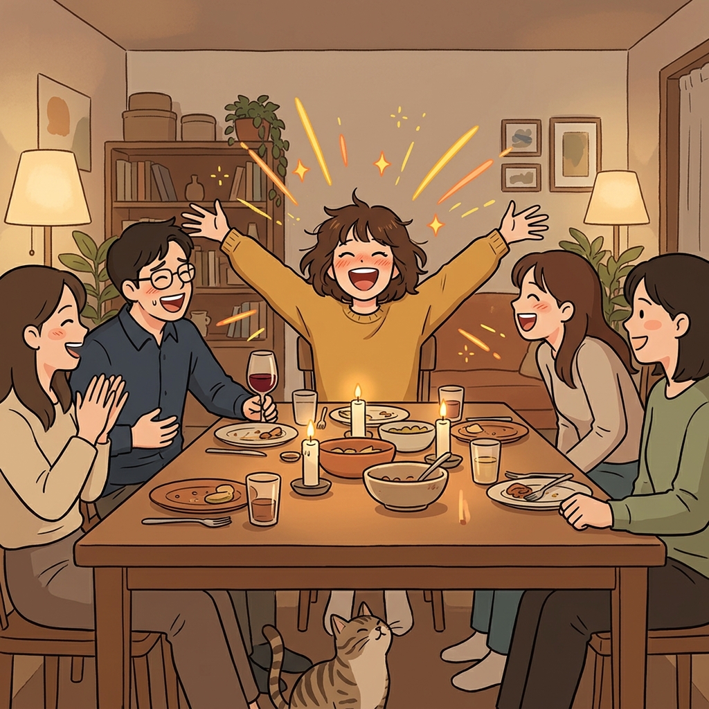 Her vivacious laugh lit up the whole dinner party in seconds.