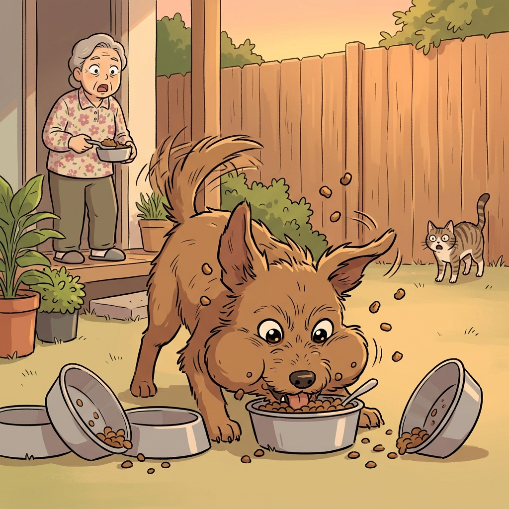 The stray dog had a voracious appetite and cleared three bowls in minutes.