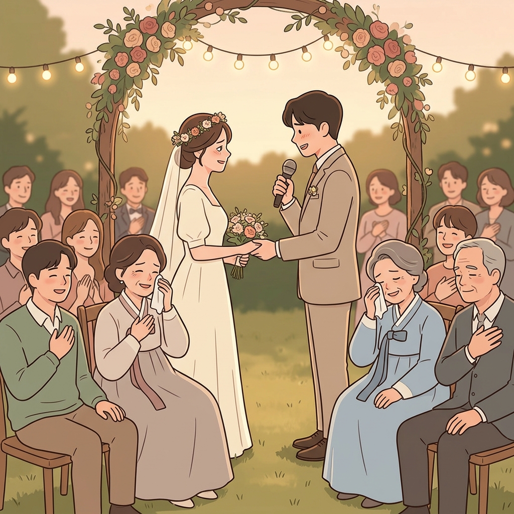 신랑 신부의 진심 어린 서약(vow)을 들은 하객들은 모두 "와우!" 하며 감동했다.