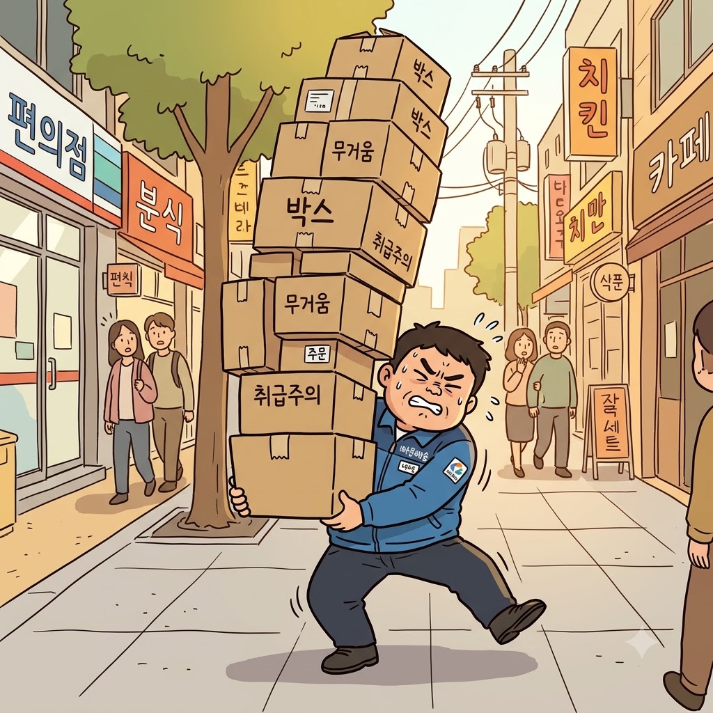 "와(wa)! 이렇게 무거운 상자를 들고(dle) 가려니 자꾸 뒤뚱뒤뚱 걷게(waddle) 되네!" 택배 기사가 끙끙거렸다.