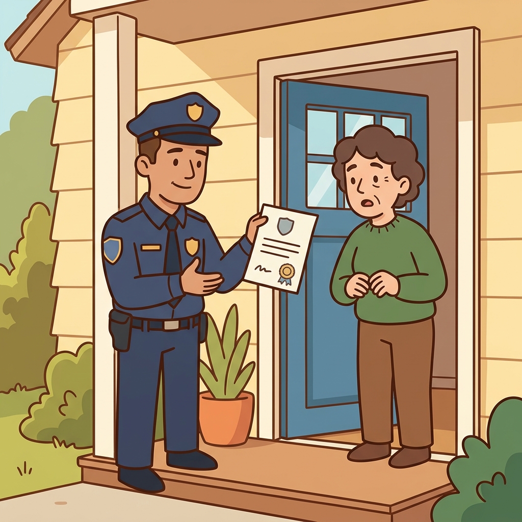 The police officer showed a warrant before entering the house.