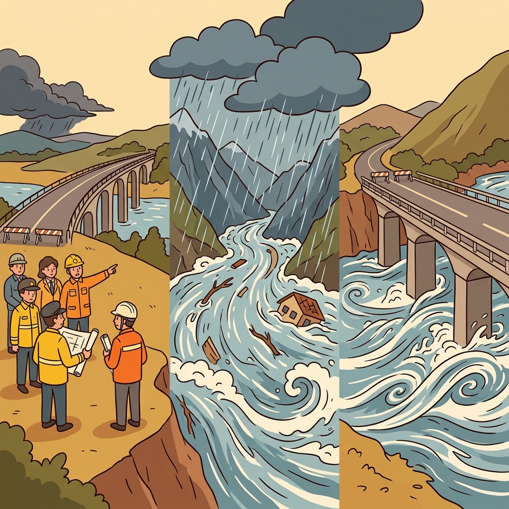 The heavy torrent warranted closing the bridge because the current was too dangerous.