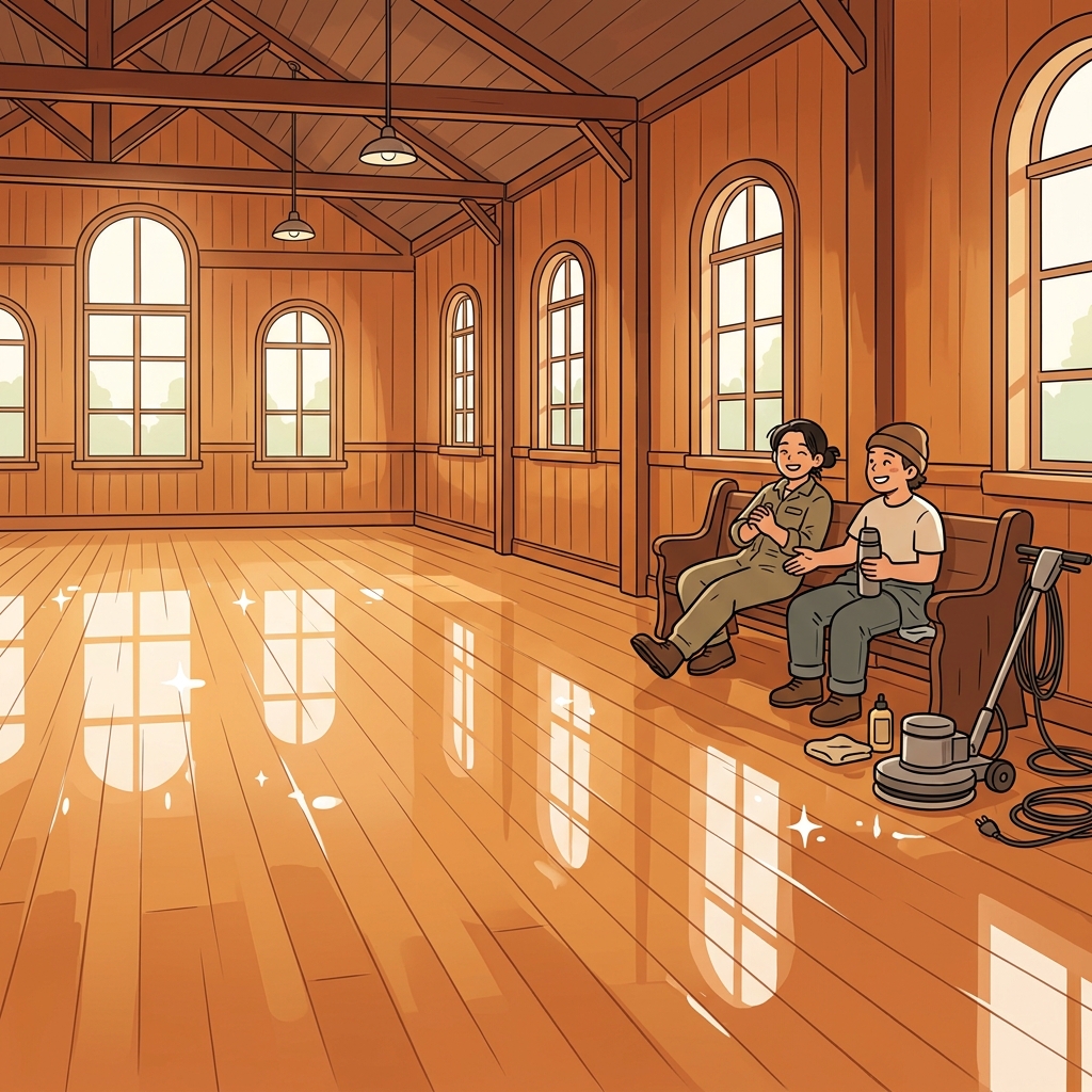 After waxing the floor, they relaxed and admired the maximum shine.